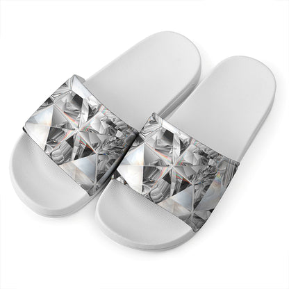 Diamond Artwork Print White Slide Sandals