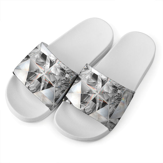 Diamond Artwork Print White Slide Sandals