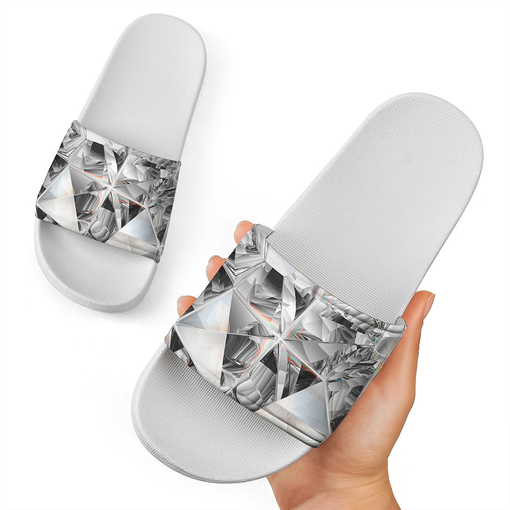 Diamond Artwork Print White Slide Sandals