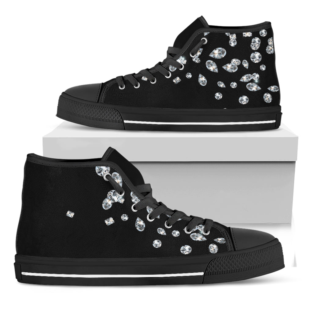 Diamond Gems Print Black High Top Shoes