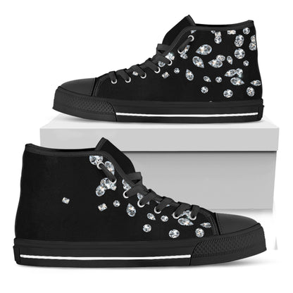Diamond Gems Print Black High Top Shoes