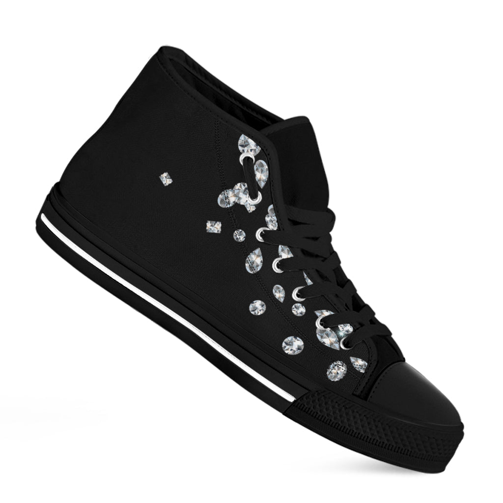 Diamond Gems Print Black High Top Shoes