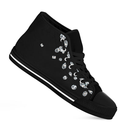 Diamond Gems Print Black High Top Shoes