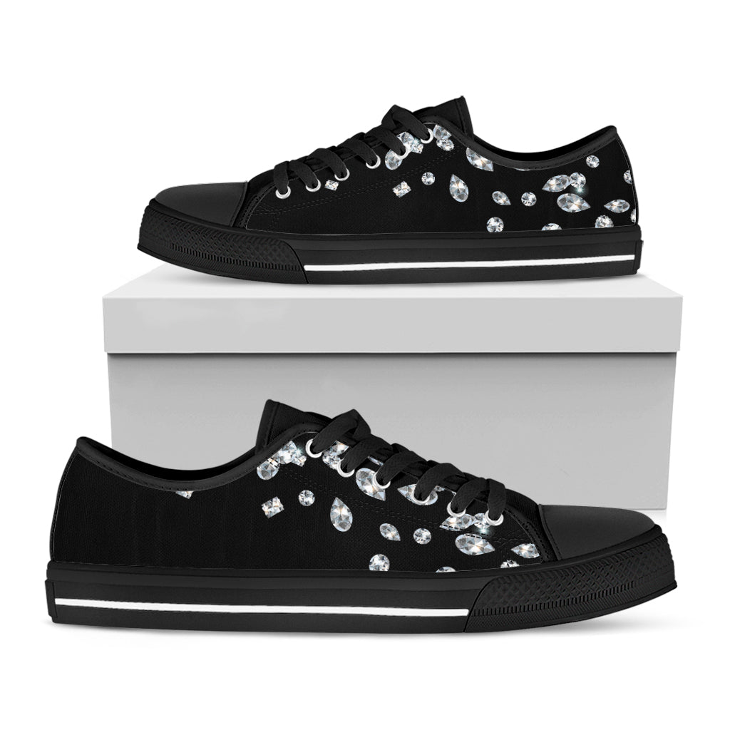 Diamond Gems Print Black Low Top Shoes
