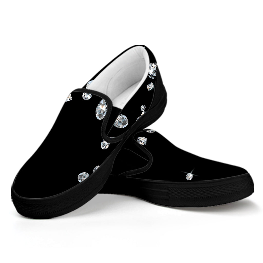 Diamond Gems Print Black Slip On Shoes