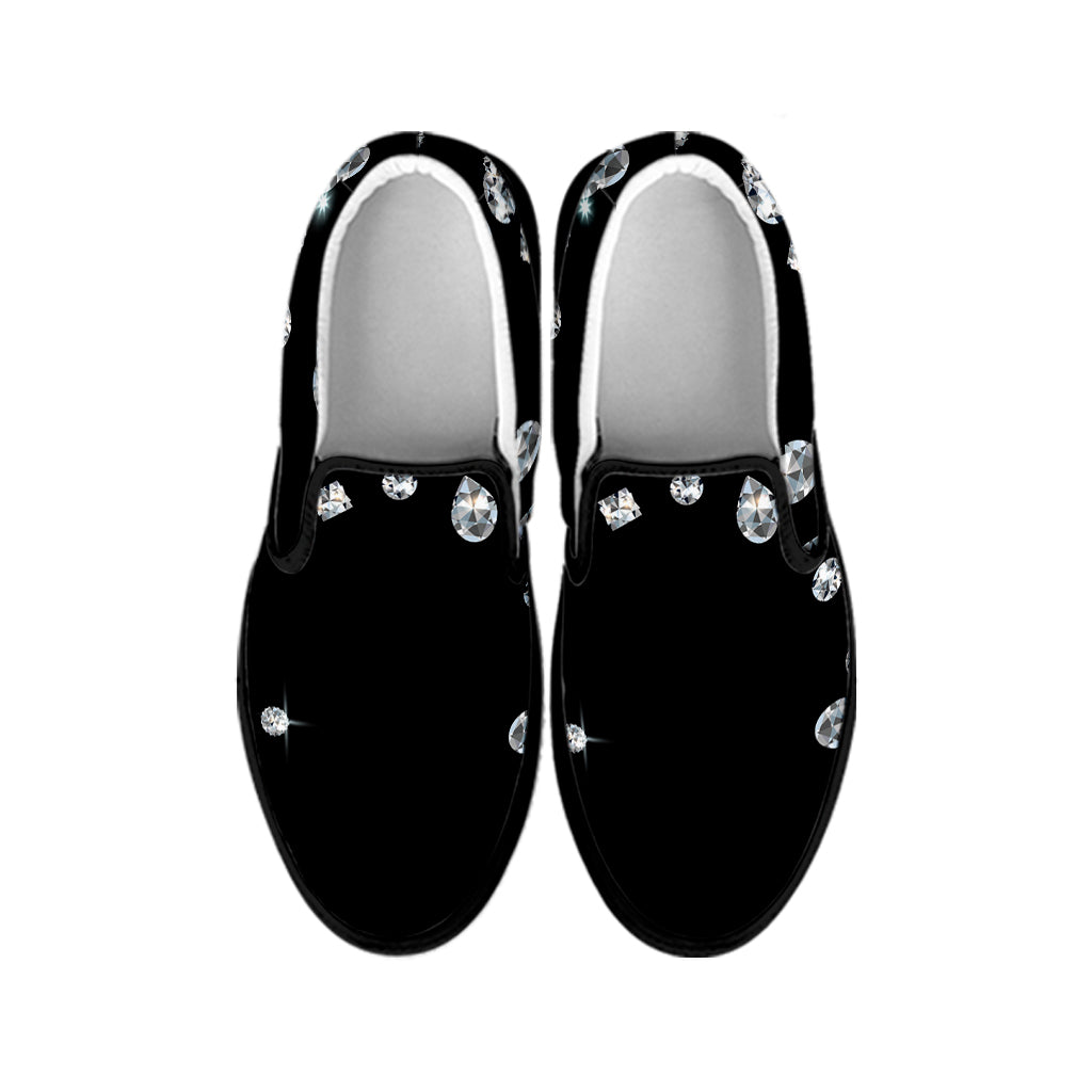 Diamond Gems Print Black Slip On Shoes