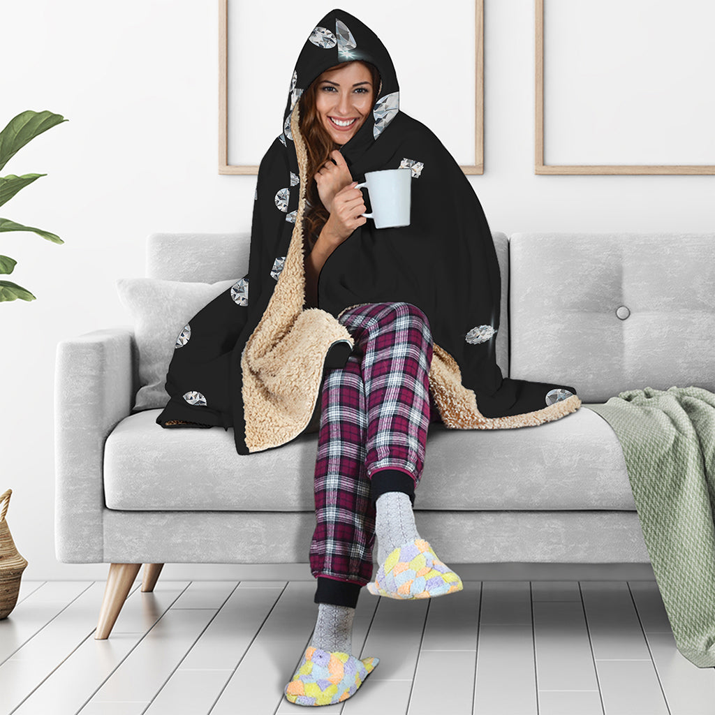 Diamond Gems Print Hooded Blanket