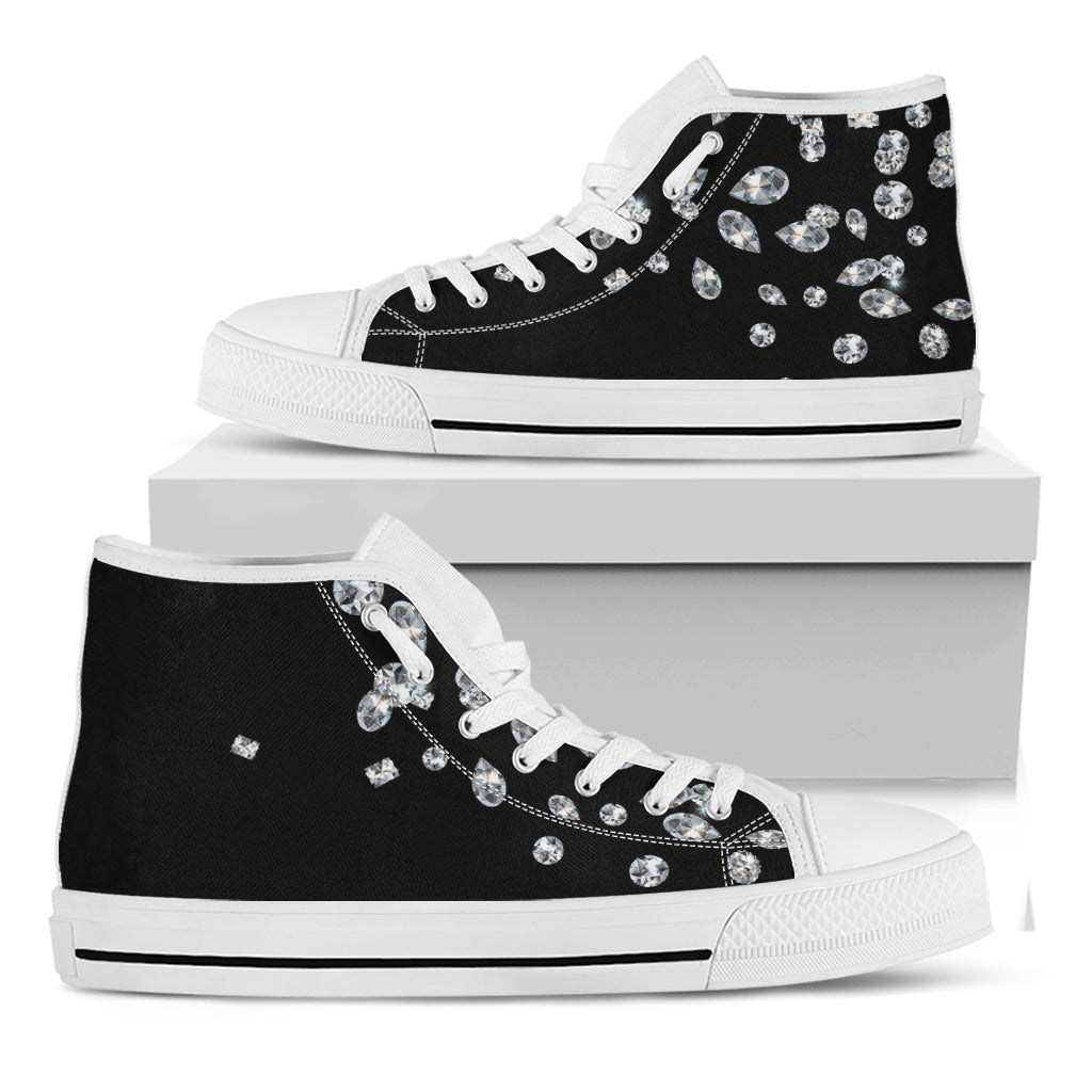 Diamond Gems Print White High Top Shoes