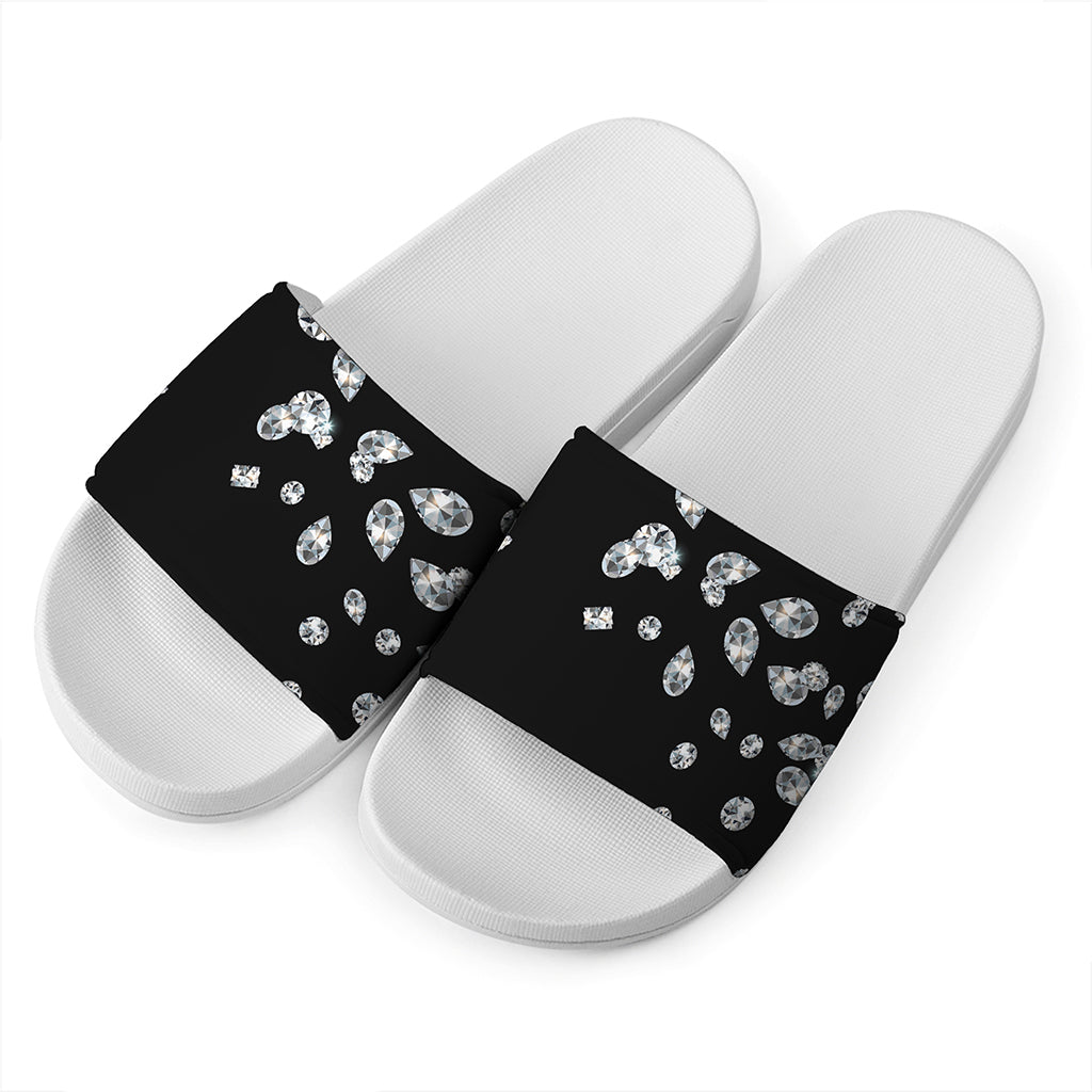 Diamond Gems Print White Slide Sandals