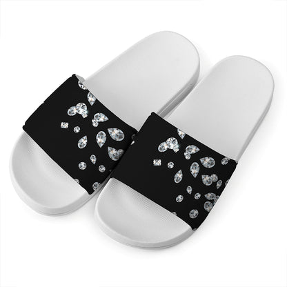 Diamond Gems Print White Slide Sandals