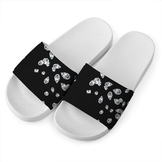 Diamond Gems Print White Slide Sandals