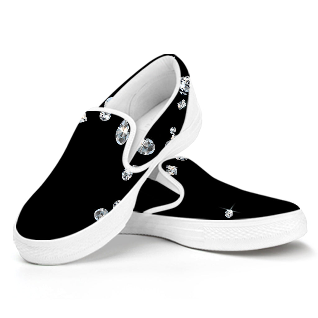 Diamond Gems Print White Slip On Shoes