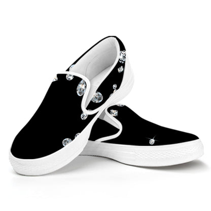 Diamond Gems Print White Slip On Shoes