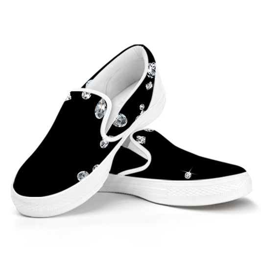 Diamond Gems Print White Slip On Shoes