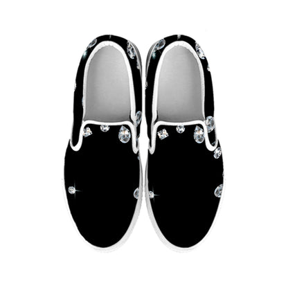 Diamond Gems Print White Slip On Shoes