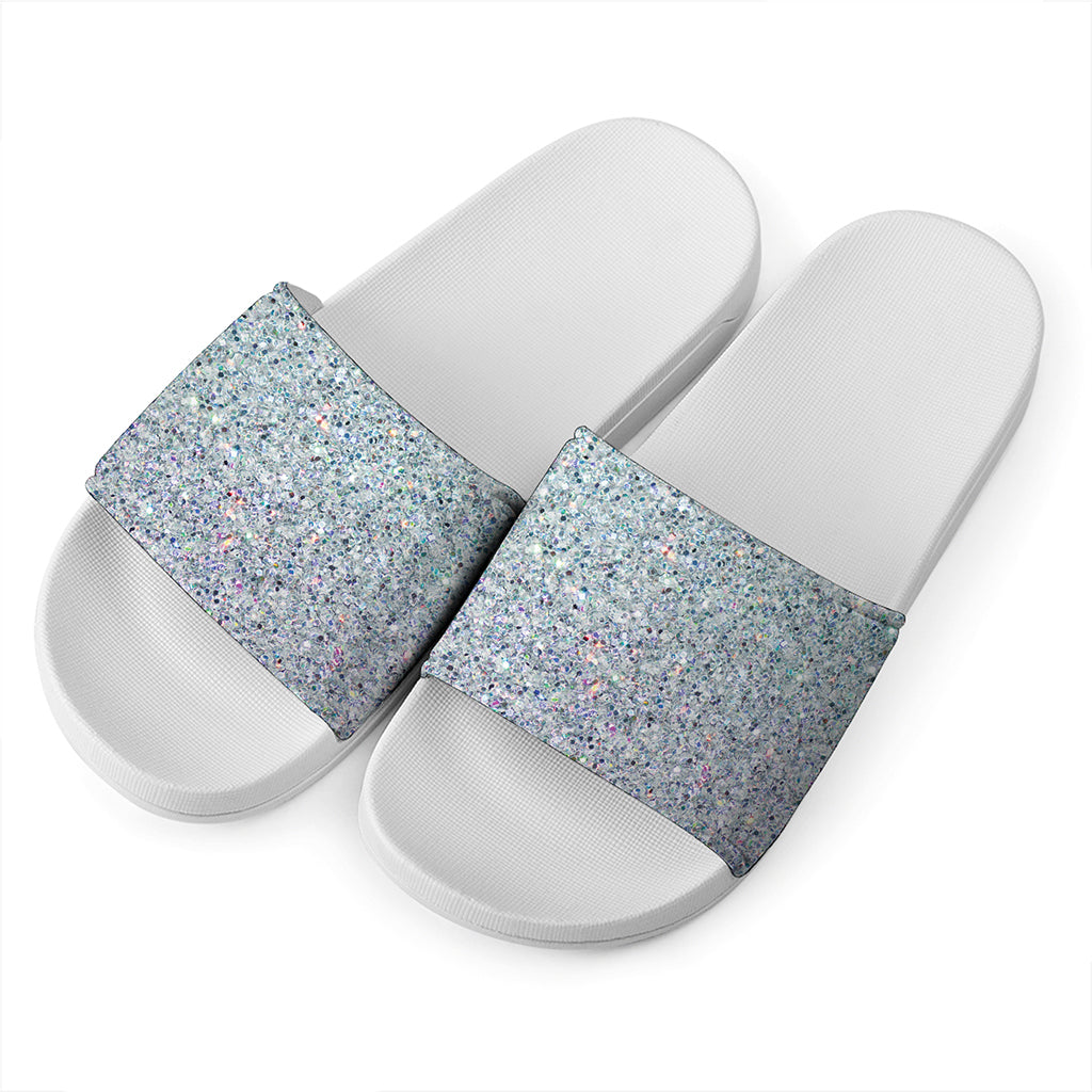 Diamond Glitter Artwork Print (NOT Real Glitter) White Slide Sandals