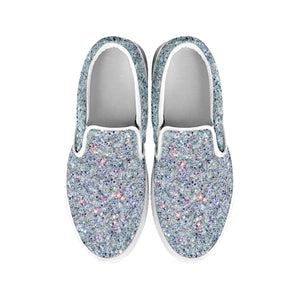 Diamond Glitter Texture Print White Slip On Shoes