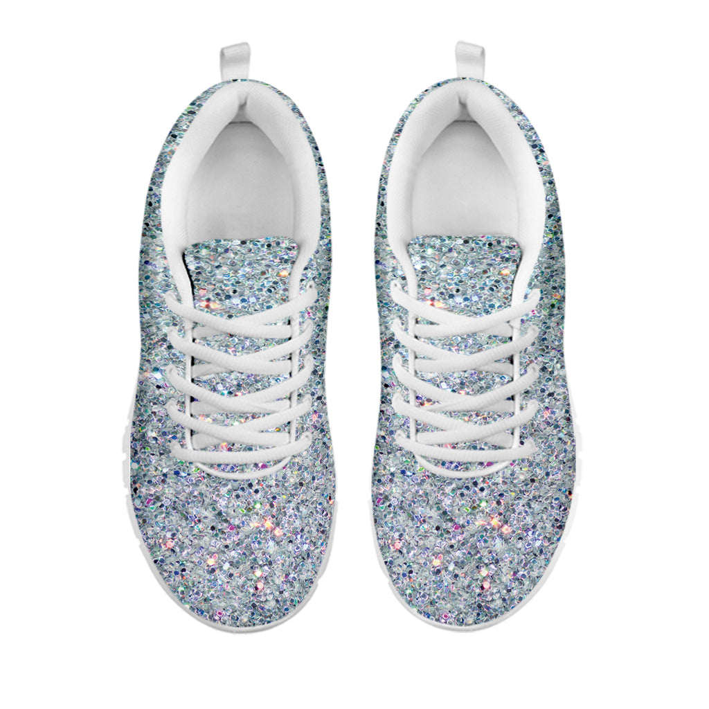 Diamond Glitter Texture Print White Sneakers