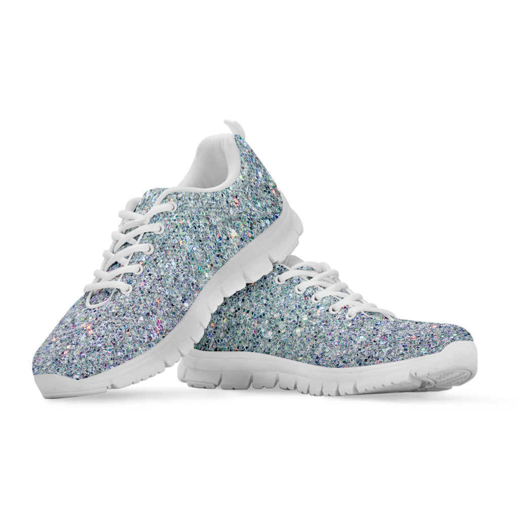 Diamond Glitter Texture Print White Sneakers