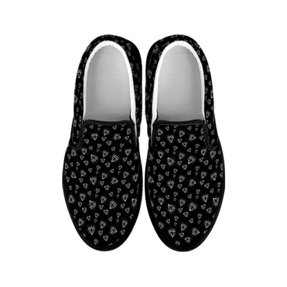 Diamond Pattern Print Black Slip On Shoes