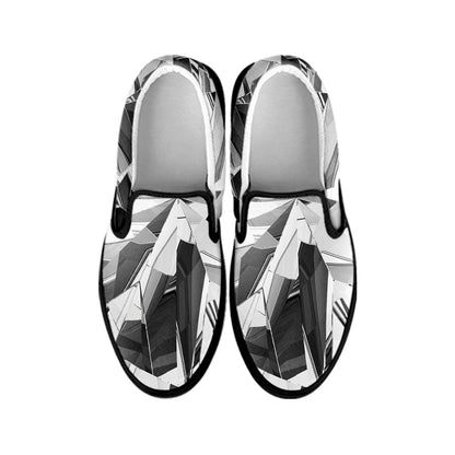 Diamond Print Black Slip On Shoes