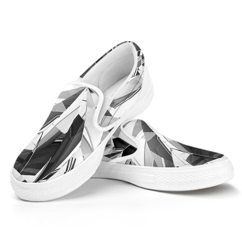 Diamond Print White Slip On Shoes