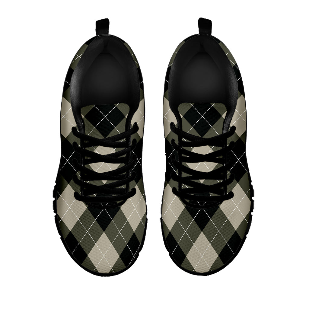 Diamond Shapes Argyle Pattern Print Black Sneakers