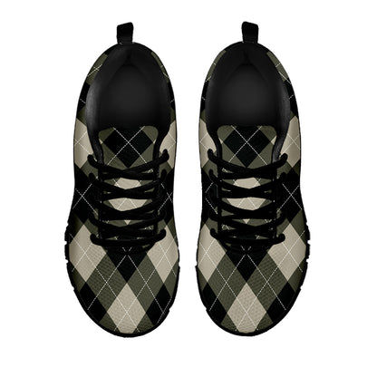 Diamond Shapes Argyle Pattern Print Black Sneakers