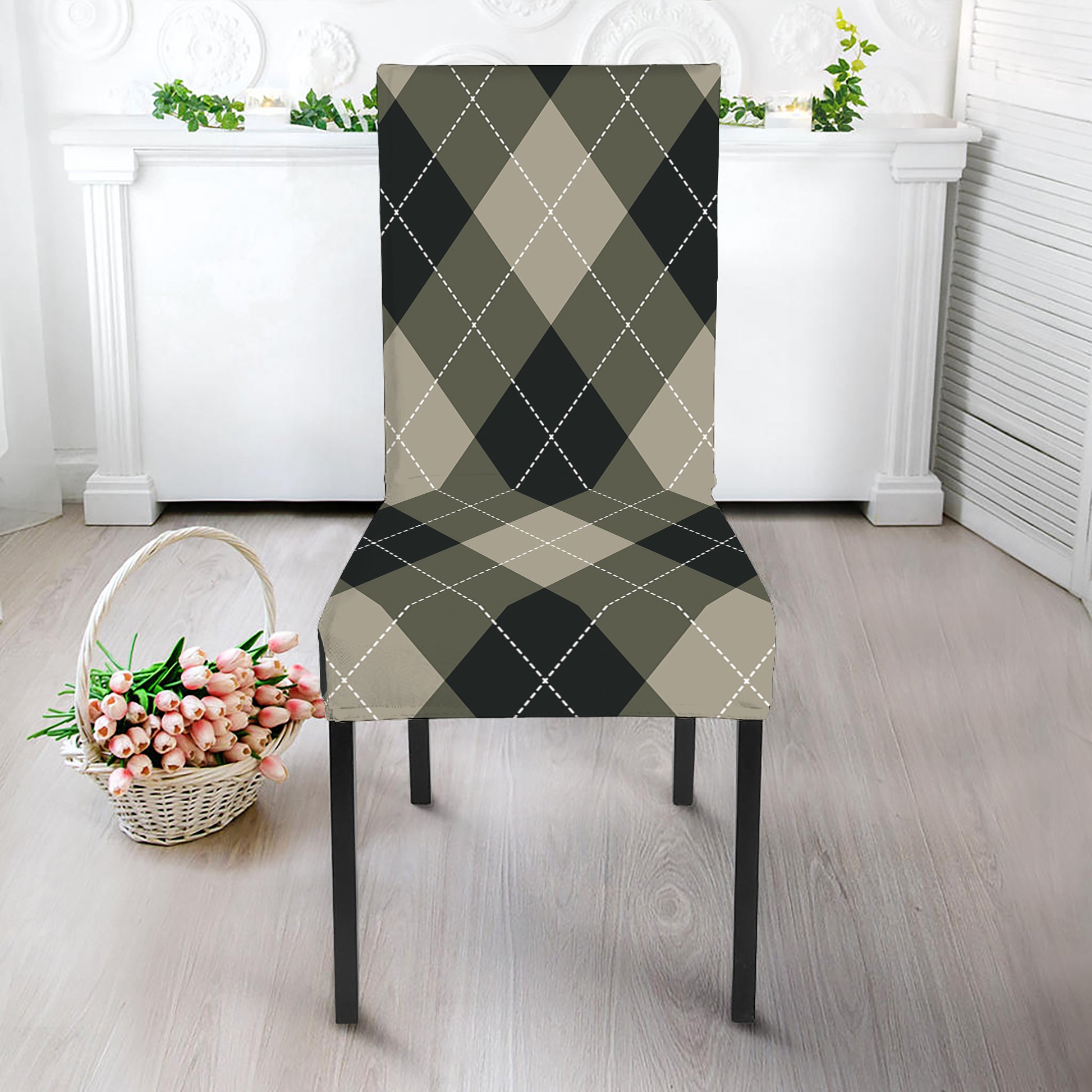 Diamond Shapes Argyle Pattern Print Dining Chair Slipcover
