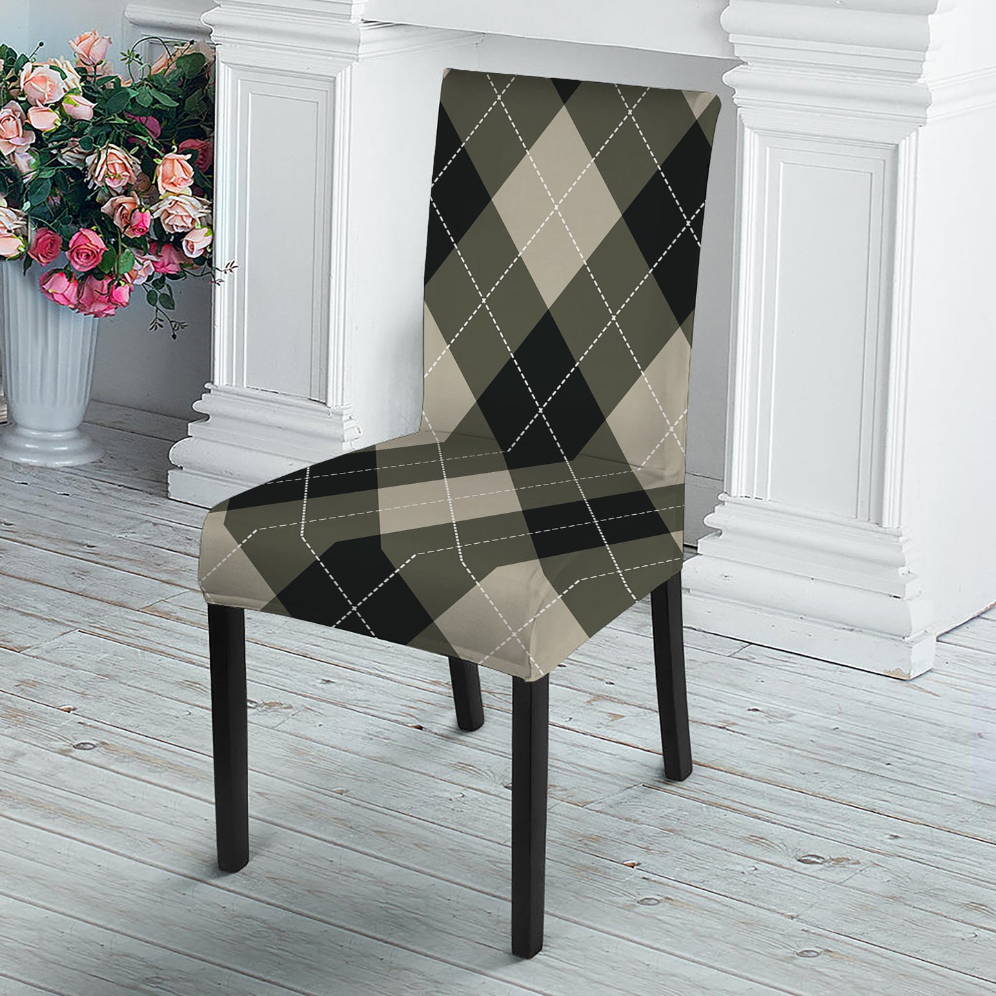 Diamond Shapes Argyle Pattern Print Dining Chair Slipcover