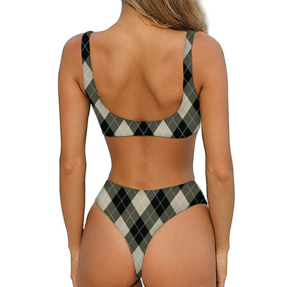 Diamond Shapes Argyle Pattern Print Front Bow Tie Bikini