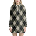 Diamond Shapes Argyle Pattern Print Pullover Hoodie Dress