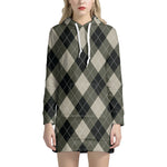 Diamond Shapes Argyle Pattern Print Hoodie Dress