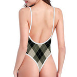 Diamond Shapes Argyle Pattern Print One Piece High Cut Swimsuit