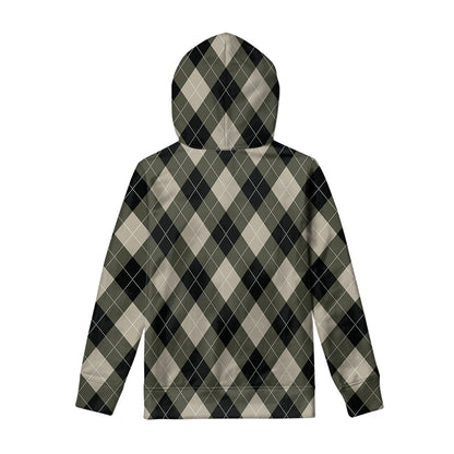 Diamond Shapes Argyle Pattern Print Pullover Hoodie