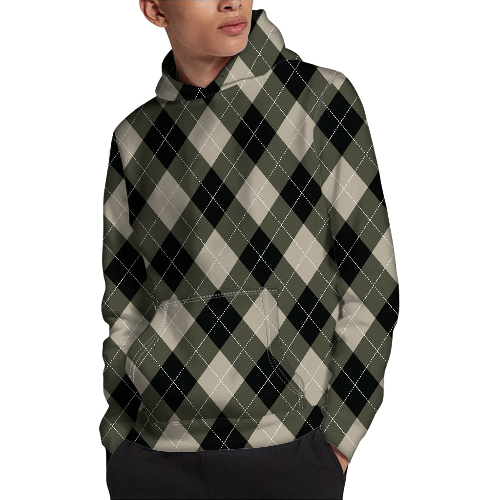 Diamond Shapes Argyle Pattern Print Pullover Hoodie