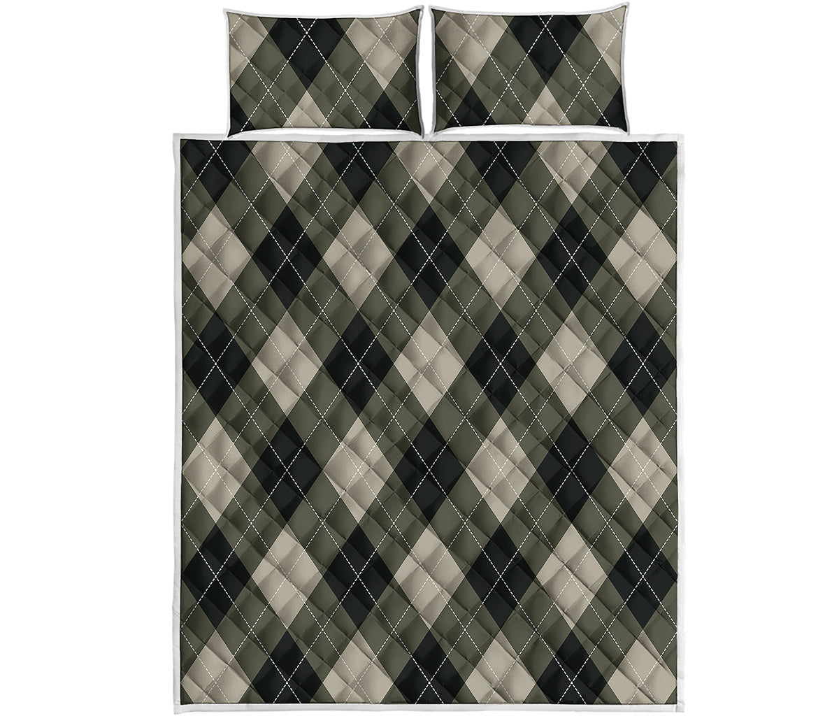 Diamond Shapes Argyle Pattern Print Quilt Bed Set
