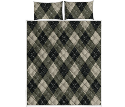 Diamond Shapes Argyle Pattern Print Quilt Bed Set