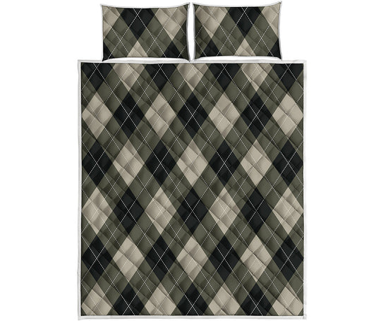 Diamond Shapes Argyle Pattern Print Quilt Bed Set