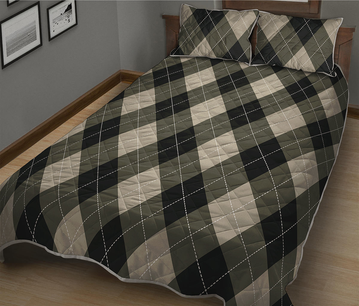 Diamond Shapes Argyle Pattern Print Quilt Bed Set