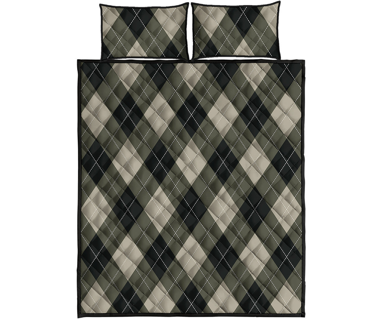 Diamond Shapes Argyle Pattern Print Quilt Bed Set