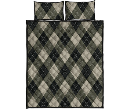 Diamond Shapes Argyle Pattern Print Quilt Bed Set
