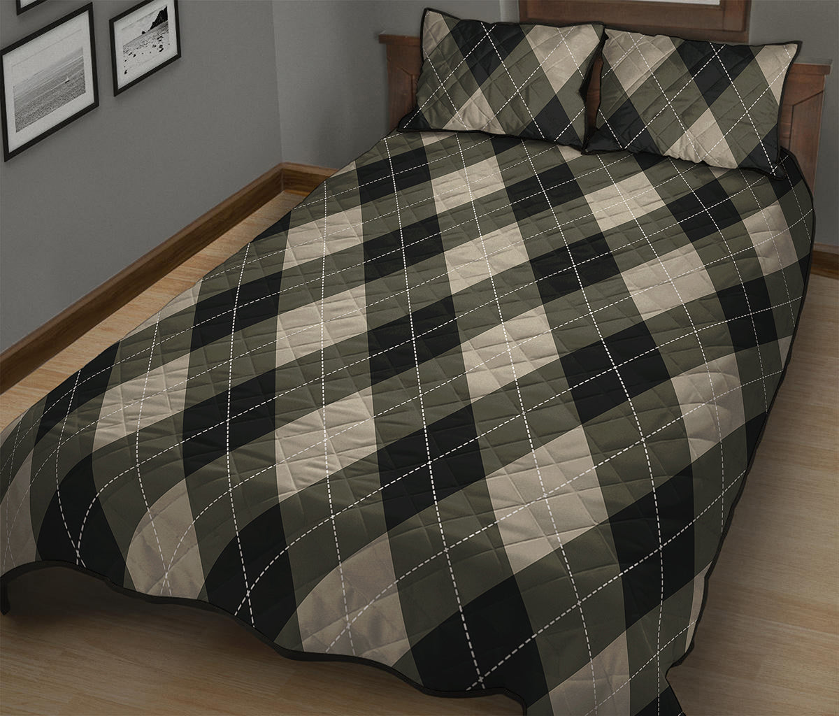Diamond Shapes Argyle Pattern Print Quilt Bed Set