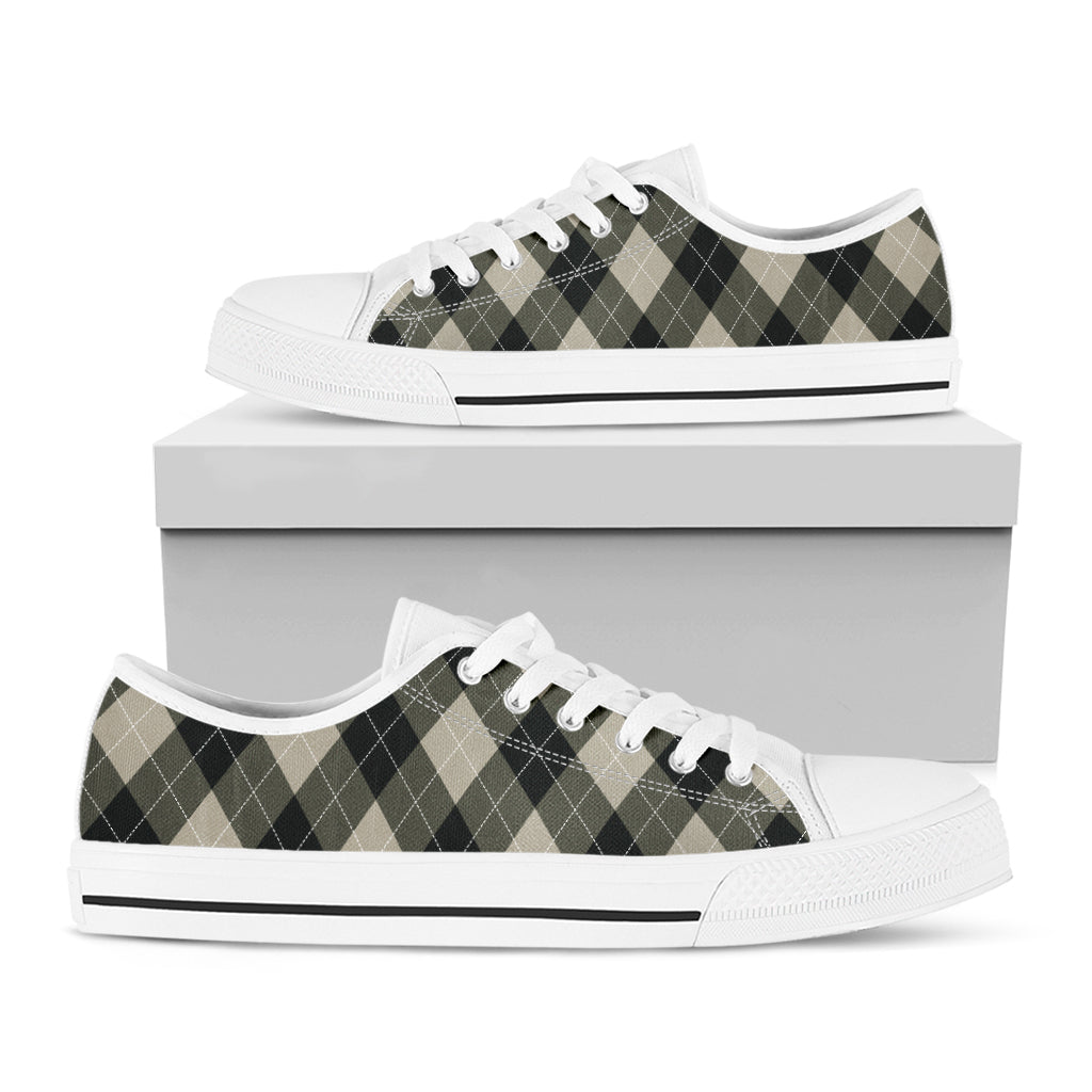 Diamond Shapes Argyle Pattern Print White Low Top Shoes