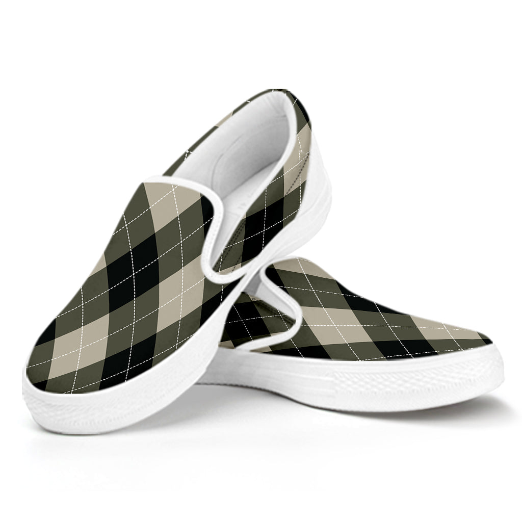 Diamond Shapes Argyle Pattern Print White Slip On Shoes