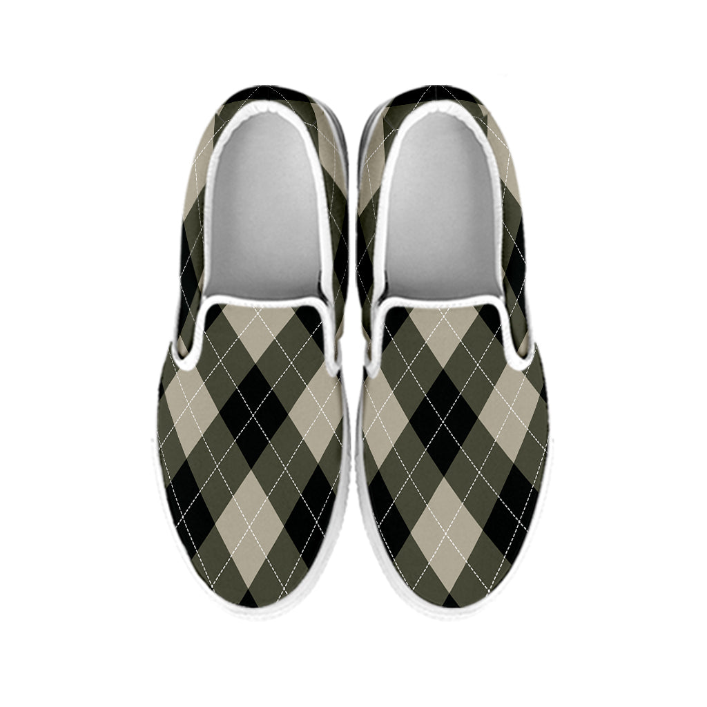 Diamond Shapes Argyle Pattern Print White Slip On Shoes