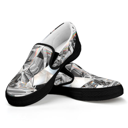 Diamond Texture Print Black Slip On Shoes