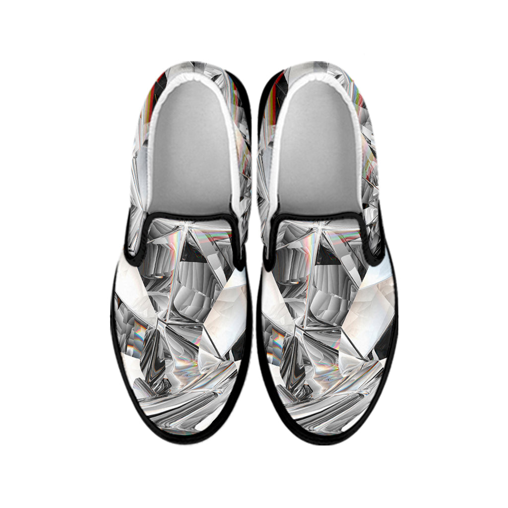 Diamond Texture Print Black Slip On Shoes