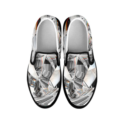 Diamond Texture Print Black Slip On Shoes