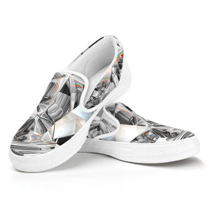 Diamond Texture Print White Slip On Shoes